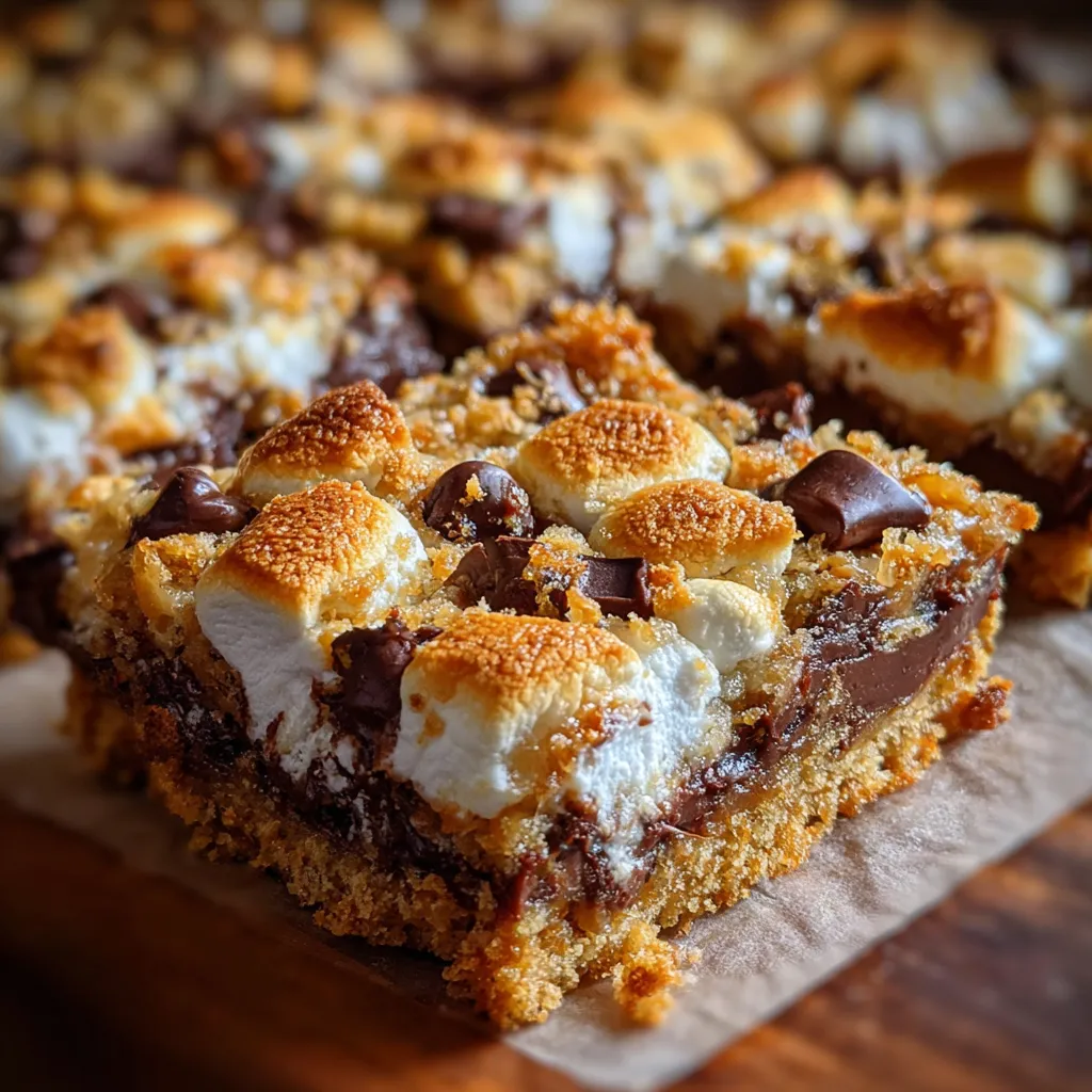 S'mores Magic Cookie Bars with Graham Cracker Crust and Toasted Marshmallows